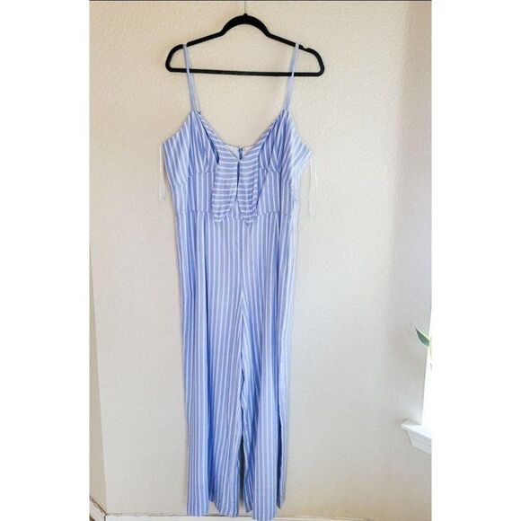 J.Crew Womens Jumpsuit Blue 14 Plus-Size Sleeveless Striped NEW Lined - Picture 9 of 11